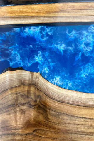 Walnut Wood River Coffee Table with Blue Resin