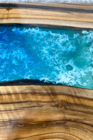 Walnut Wood River Coffee Table with Blue Resin