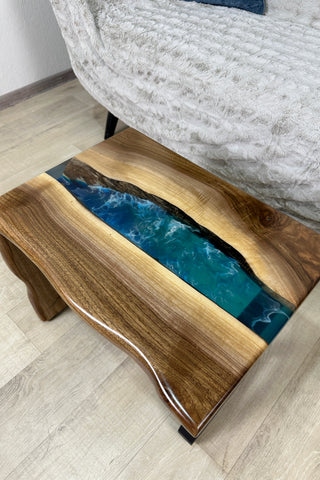 Walnut Wood Waterfall Epoxy Table
