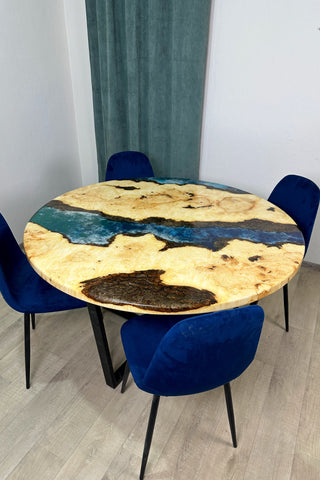 Round Maple Dining Room Table with Epoxy River