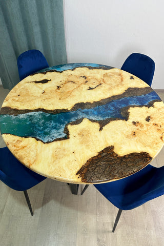 Round Maple Dining Room Table with Epoxy River