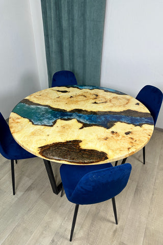 Round Maple Dining Room Table with Epoxy River
