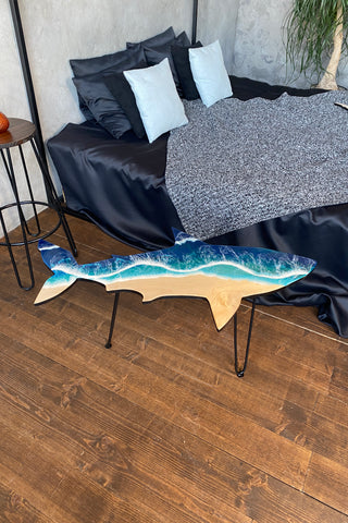 Shark Epoxy Table With Ocean Wave