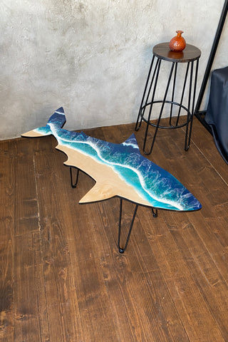 Shark Epoxy Table With Ocean Wave