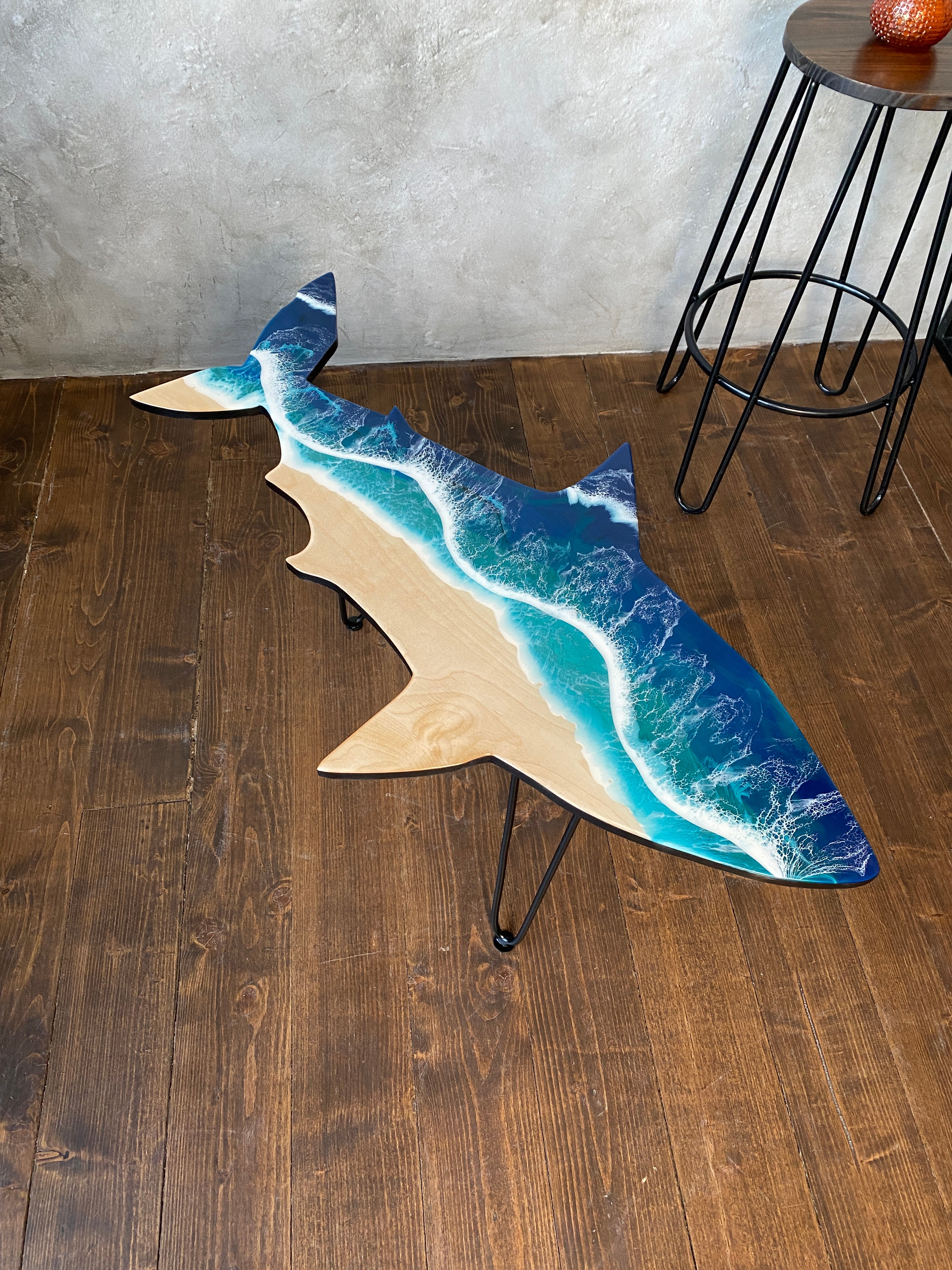 Epoxy Resin Table With Light, Epoxy Resin Art Table With Glowing Sharks,  Ocean Wave Table, Custom Order Epoxy Resin Table, Dining Table 