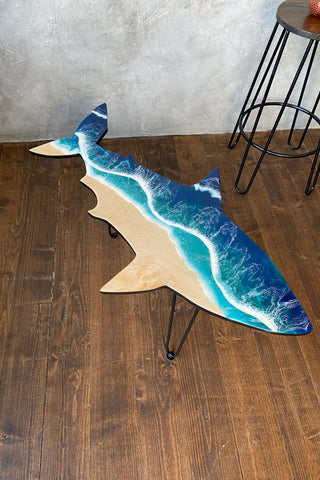 Shark Epoxy Table With Ocean Wave