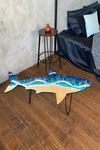 Shark Epoxy Table With Ocean Wave