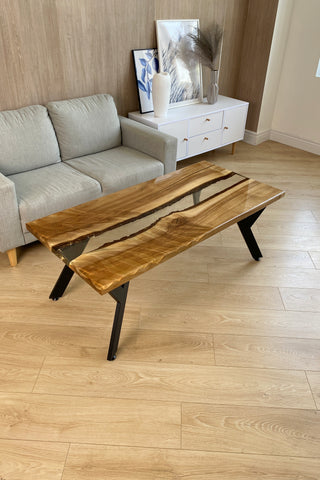 Walnut Coffee Table with Clear Resin