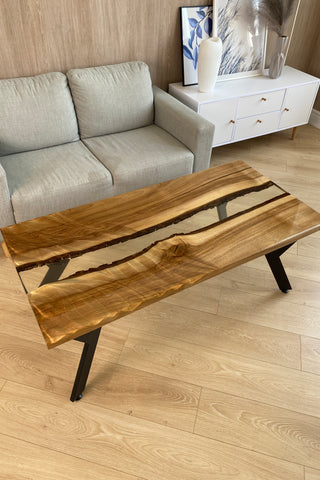 Walnut Coffee Table with Clear Resin