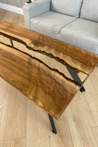 Walnut Coffee Table with Clear Resin