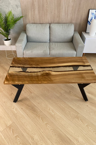 Walnut Coffee Table with Clear Resin