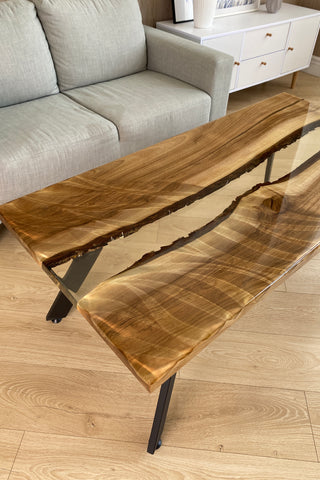 Walnut Coffee Table with Clear Resin