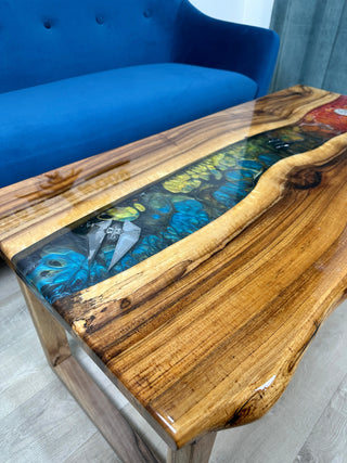 Star wars themed epoxy river table with battleships