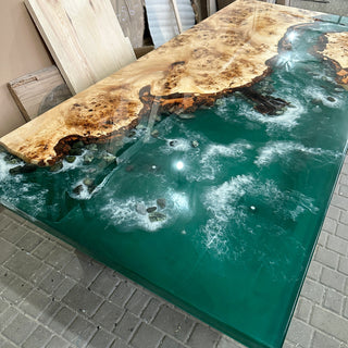 Green Ocean Epoxy River Dining Table