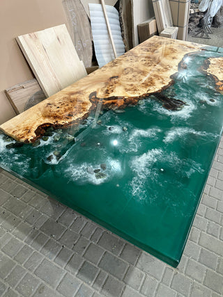 Green Ocean Epoxy River Dining Table