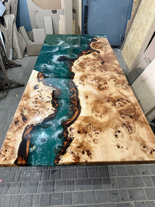 Green Ocean Epoxy River Dining Table