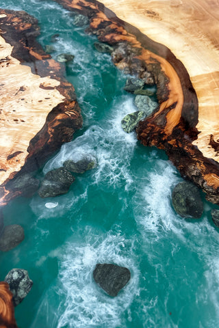 Green Ocean Epoxy River Dining Table