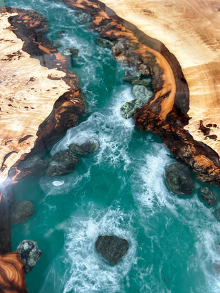 Green Ocean Epoxy River Dining Table