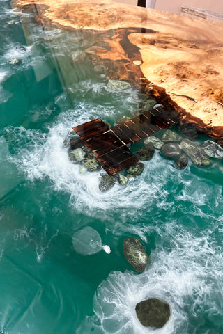Green Ocean Epoxy River Dining Table