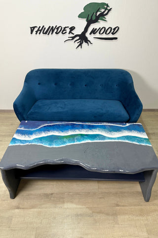 Grauer Epoxidharz und Holz Wasserfall Tisch