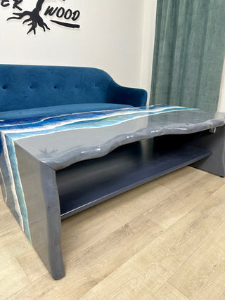 Gray Epoxy and Wood Waterfall Table