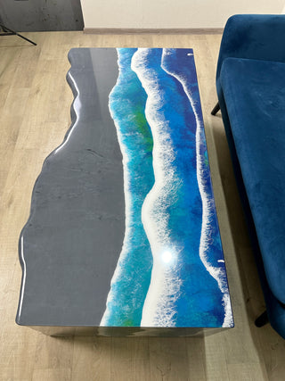 Gray Epoxy and Wood Waterfall Table