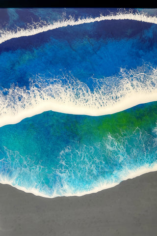 Grauer Epoxidharz und Holz Wasserfall Tisch