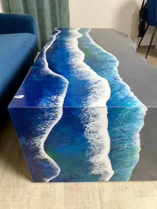 Gray Epoxy and Wood Waterfall Table