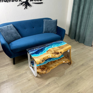 Wasserfall Live Edge Ocean Wave Couchtisch mit Regal