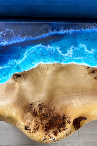 Waterfall Live Edge Ocean Wave Coffee Table With Shelf