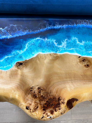 Waterfall Live Edge Ocean Wave Coffee Table With Shelf