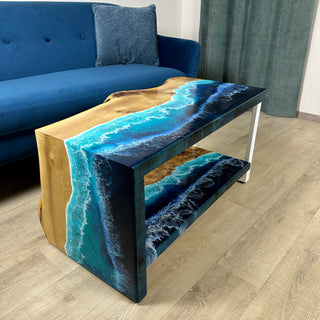 Wasserfall Live Edge Ocean Wave Couchtisch mit Regal