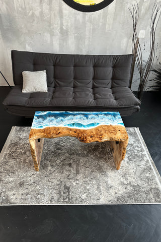 Waterfall Live Edge Coffee Table with Resin