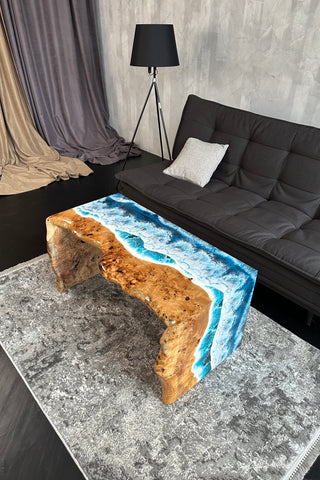 Waterfall Live Edge Coffee Table with Resin