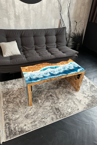 Waterfall Live Edge Coffee Table with Resin