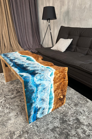 Waterfall Live Edge Coffee Table with Resin