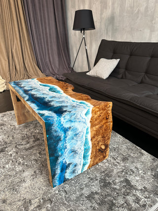 Waterfall Live Edge Coffee Table with Resin