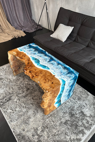 Waterfall Live Edge Coffee Table with Resin