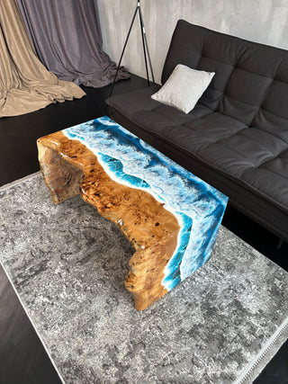 Waterfall Live Edge Coffee Table with Resin