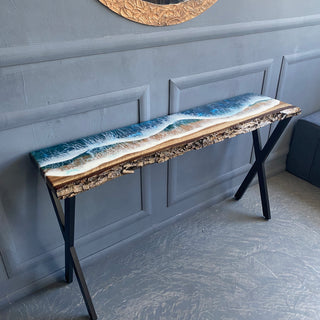 Walnut Wood and Resin Console Table