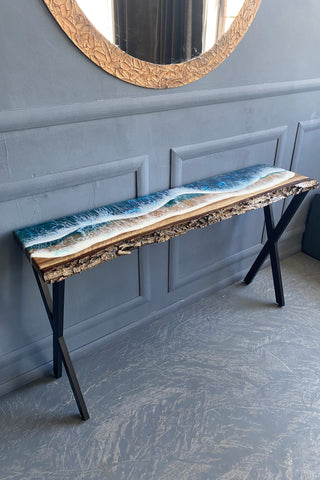 Walnut Wood and Resin Console Table