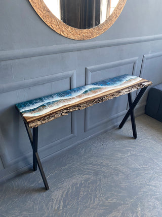 Walnut Wood and Resin Console Table