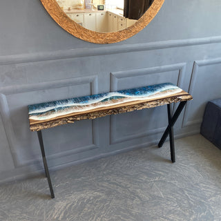 Walnut Wood and Resin Console Table