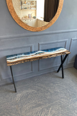 Walnut Wood and Resin Console Table