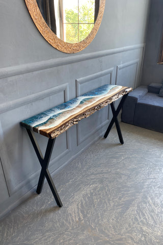Walnut Wood and Resin Console Table