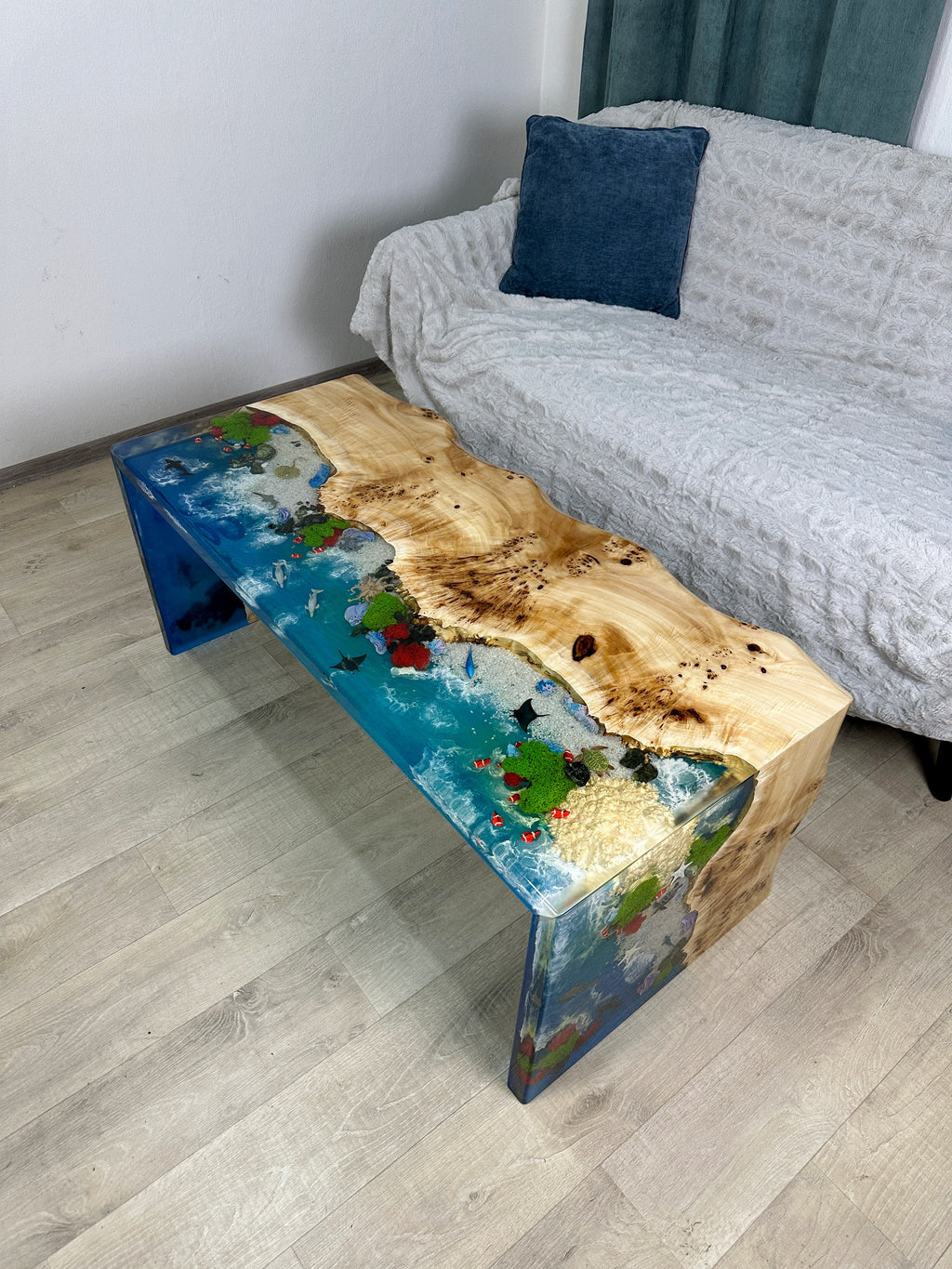 Coffee Table With Ocean Creatures – ThunderWood Studio