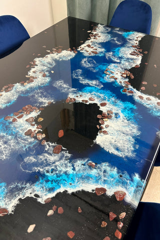 Blue ocean art dinning table for 6