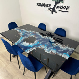 Blue ocean art dinning table for 6
