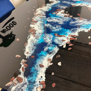 Blue ocean art dinning table for 6
