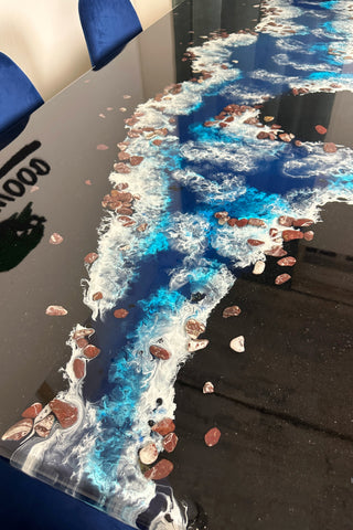 Blue ocean art dinning table for 6